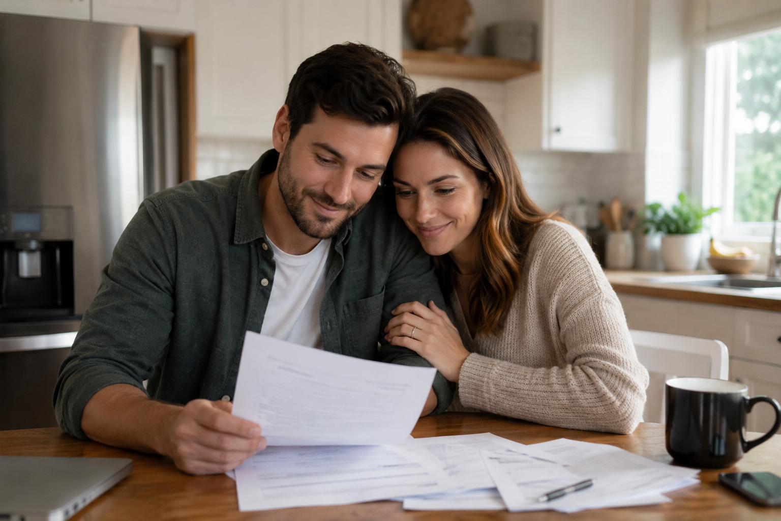 Couple reviewing their boiler finance plan at home